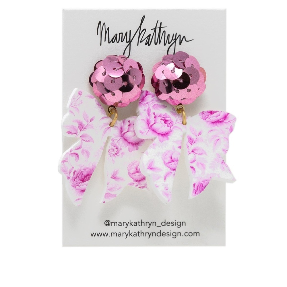 Pink Floral Sequin Earrings